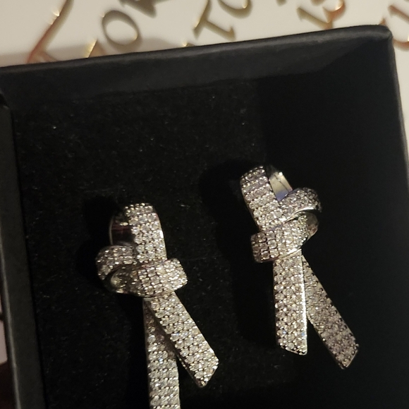 Micro Pave Bowknot Moissanite Diamond Earrings - Picture 2 of 12